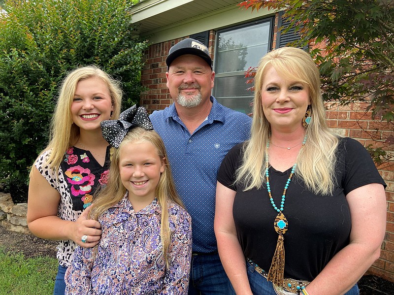 Bradley Warren of Leola, a 12-year employee at the Pine Bluff Arsenal at White Hall, and his family are the 2021 Grant County Farm Family of the Year. They are, from left, Harley, Tucker, Bradley and Kerri Warren. (Special to The Commercial/Deborah Horn)