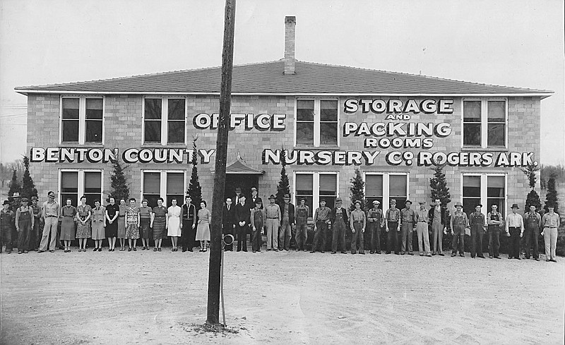 The Benton County Nursery is pictured about 1945 on U.S. 71 South just north of the former Daisy Manufacturing Plant. The yearly company catalogs included a picture of this building with the current office and packing employees. The second lady from the left is Margaret Puckett.

(Courtesy photo/Ann Nickell)