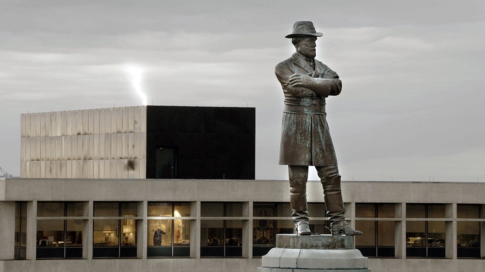 A statue of Robert E. Lee once stood watch over a New Orleans traffic circle, but has since been removed. (Tribeca Films Festival via AP)