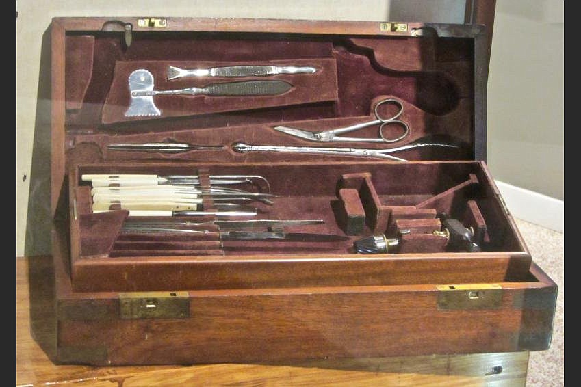 A war surgeons medical kit is displayed in the Prairie Grove visitor center. (Special to the Democrat-Gazette/Marcia Schnedler)