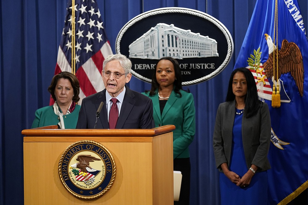 Attorney General Merrick Garland speaks during a news conference on voting rights at the Department of Justice in Washington, Friday, June 25, 2021. (AP Photo/Patrick Semansky)