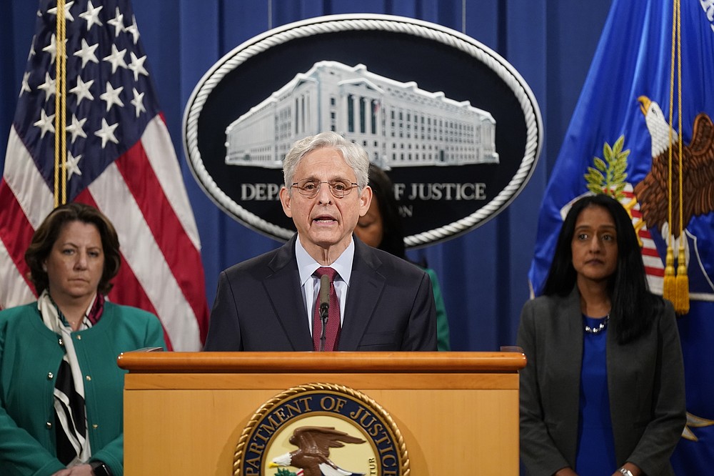 Attorney General Merrick Garland speaks during a news conference on voting rights at the Department of Justice in Washington, Friday, June 25, 2021. (AP Photo/Patrick Semansky)