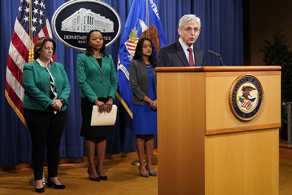 Attorney General Merrick Garland speaks during a news conference on voting rights at the Department of Justice in Washington, Friday, June 25, 2021. (AP Photo/Patrick Semansky)
