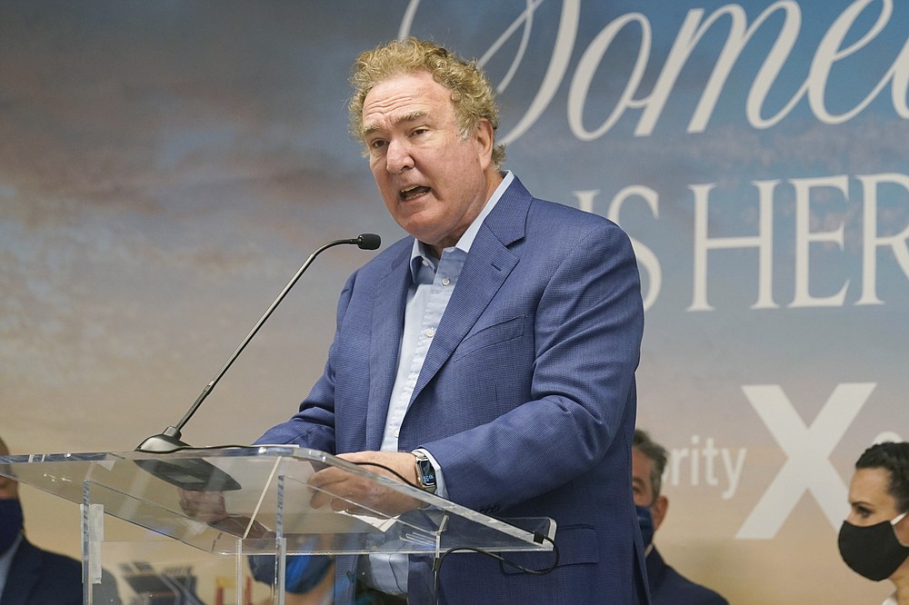Richard Fain, Chairman and CEO of Royal Caribbean Group, speaks before the departure of the Celebrity Edge cruise ship, Saturday, June 26, 2021, in Fort Lauderdale, Fla. This is the first cruise ship to leave a U.S. port since the coronavirus pandemic brought the industry to a 15-month standstill. The seven day cruise will sail at 40 percent capacity, and with virtually all passengers vaccinated against COVID-19. (AP Photo/Marta Lavandier)