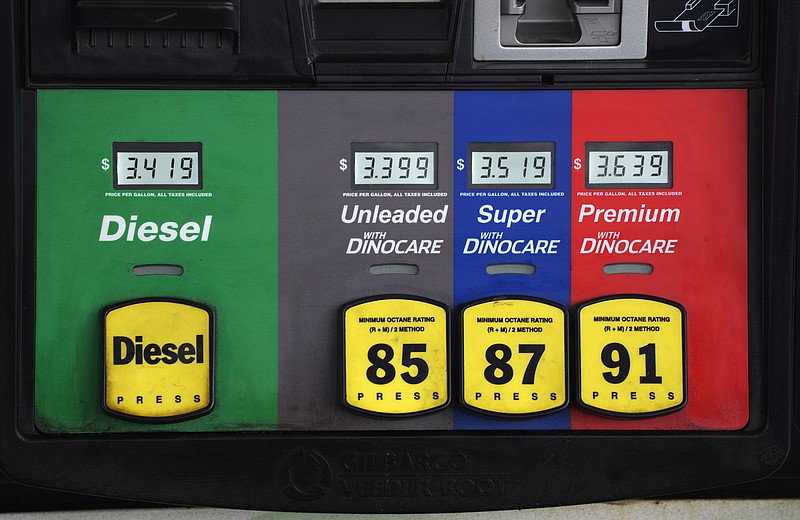 Prices are displayed above the different grades of gasoline available to motorists, Thursday, May 27, 2021, near Cheyenne, Wyo. After a brief dip, gas prices in the U.S. are on the rise again, up 2.5 cents per gallon from last week to $3.09 per gallon, according to the travel and fuel price tracking app GasBuddy. On Monday, June 28, 2021 West Texas Intermediate crude fell $1.14 to $72.91 per barrel, but the price is still up 50% on the year. (AP Photo/David Zalubowski)