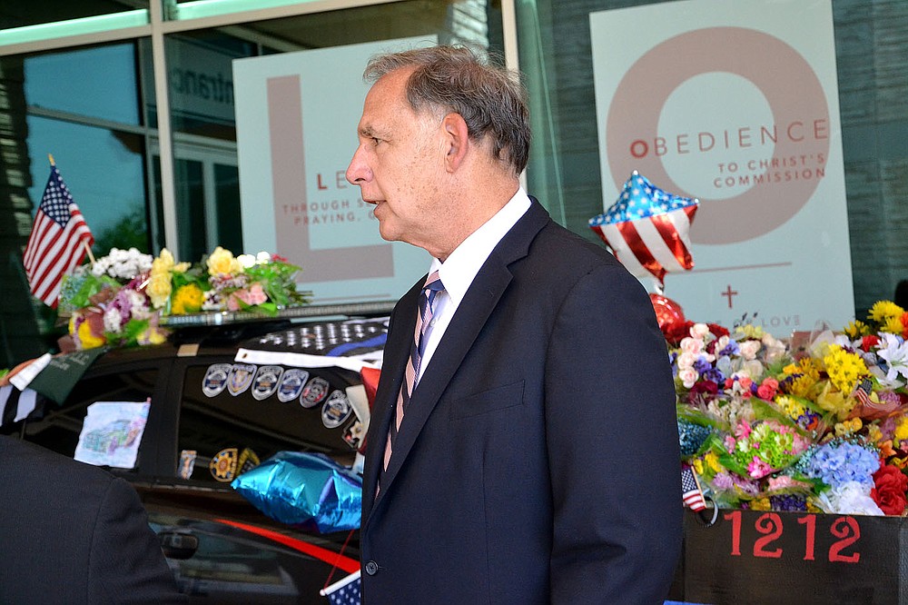 U.S. Senator John Boozman commemorated the courage and sacrifice of Pea Ridge Police Officer Kevin Apple who was slain in the line of duty Saturday, June 26, 2021. Boozman was one of several state officials attended the funeral service Friday, July 2 at Cross Church.