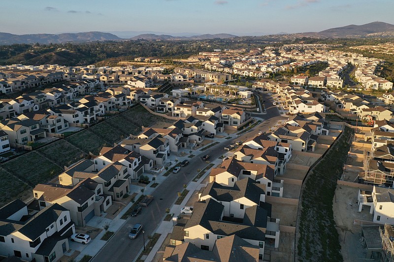 New homes seen in an aerial photograph above the Pacific Highlands Ranch master planned community in San Diego, Calif., in 2020. MUST CREDIT: Bloomberg photo by Bing Guan