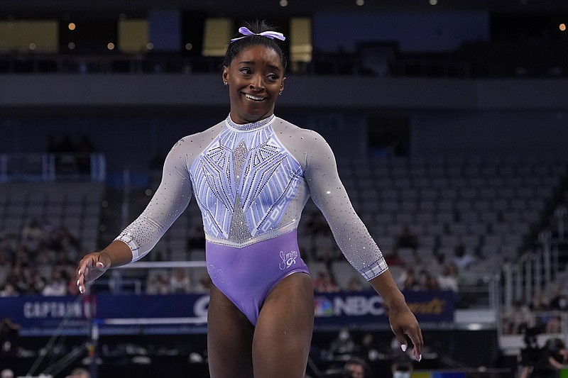 Gymnast Simone Biles headlines the Athleta Presents Gold Over America Tour, coming Oct. 10 to North Little Rock’s Simmons Bank Arena. (AP file photo/Tony Gutierrez)