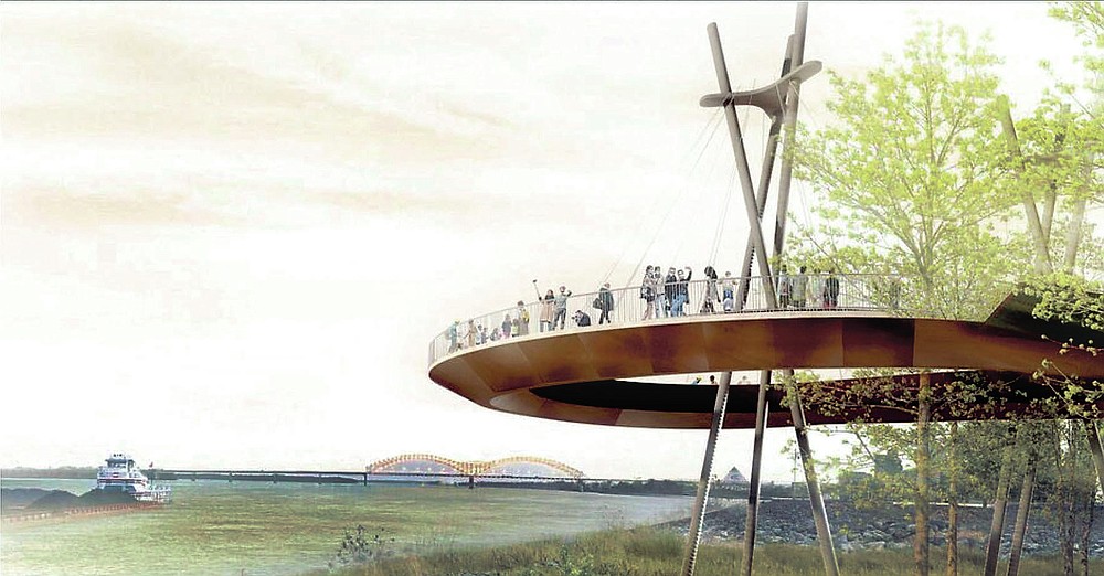This artist's conception shows part the proposed canopy trail on Riverside Drive in Fort Smith, which includes a viewing station looking out over the Arkansas River. Officials say city voters will need to approve extending a city sales tax for park projects to continue moving forward.
(Courtesy Photo/Rogue Trails, Frontier Engineering)