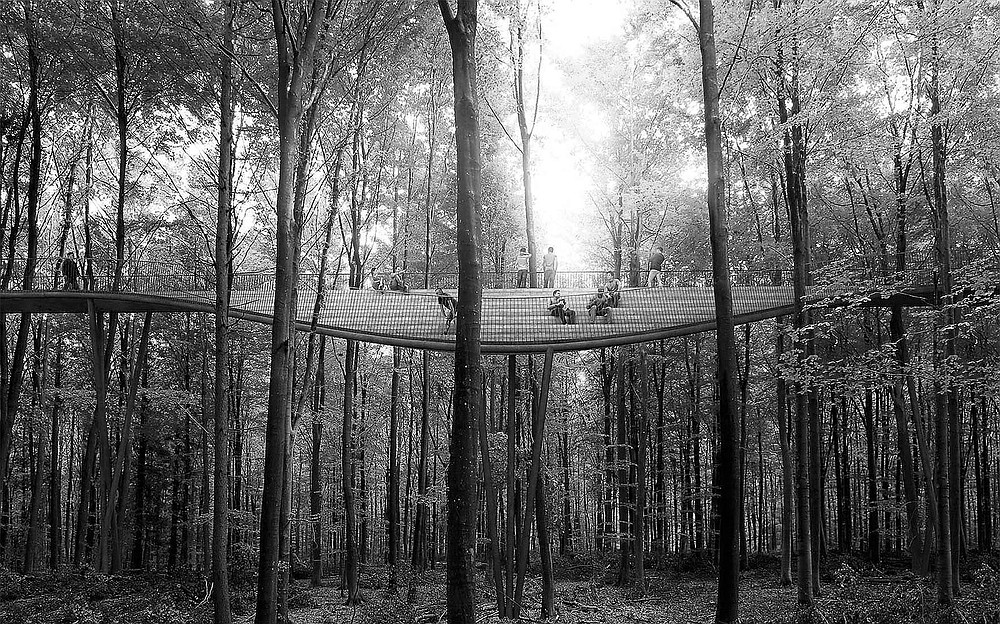 This artist's conception show the "canopy classroom" part of the proposed canopy trail in Fort Smith near the Arkansas River. The trial, if built, will be the longest canopy trail in the United States. Officials say city voters will need to approve extending a city sales tax for park projects to continue moving forward.
(Courtesy Photo/Rogue Trails, Frontier Engineering)