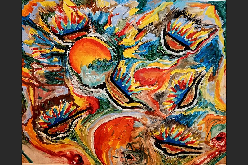 “Flaming Orange Delight” by Jerry Colburn is part of the “1989-2021: A Retrospective of Jerry Colburn” at the Arts & Science Center for Southeast Arkansas in Pine Bluff. (Special to the Democrat-Gazette/Jerry Colburn, Arts & Science Center for Southeast Arkansas)