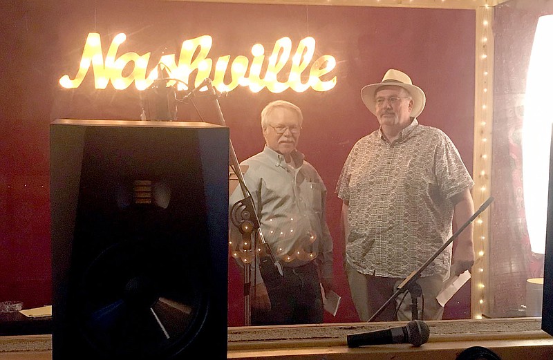 Photo Submitted Ron Harp (left), and Randy Steele pose in the sound booth while recording their song "Brewin' Beans" at Beaird Music Group's recording studio in Nashville. The song was written by Harp and Steele and sung by Steele. It will be available for purchase on July 16 anywhere that music is streamed.
