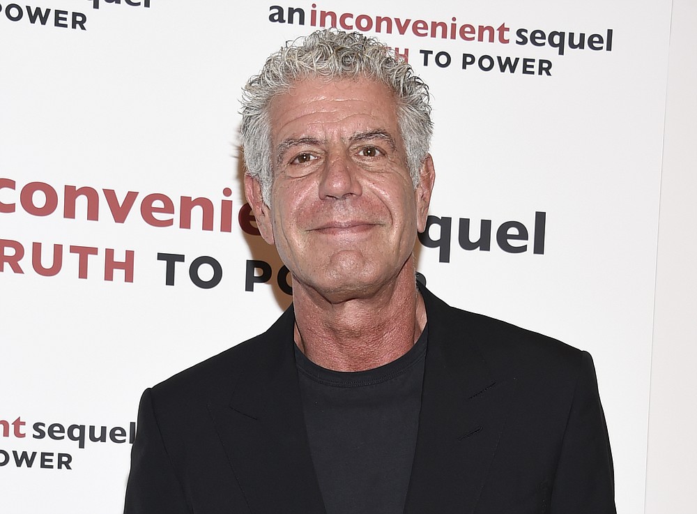 FILE - In this Monday, July 17, 2017, file photo, television personality Anthony Bourdain attends a special screening of "An Inconvenient Sequel: Truth To Power" at The Whitby Hotel in New York. The revelation that a documentary filmmaker used voice-cloning software to make the late chef Bourdain say words he never spoke has drawn criticism amid ethical concerns about use of the powerful technology. The movie “Roadrunner: A Film About Anthony Bourdain” appeared in cinemas Friday, July 16, 2021, and mostly features real footage of the beloved celebrity chef and globe-trotting television host before he died in 2018. (Photo by Evan Agostini/Invision/AP, File)