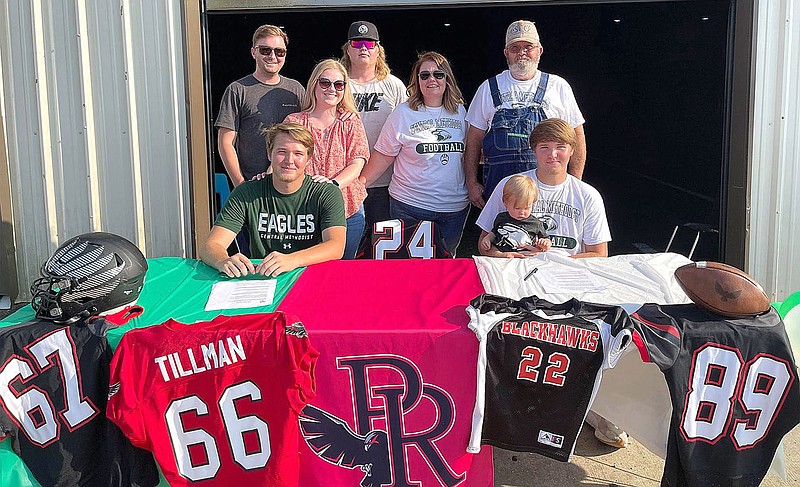 Brothers Cooper and Samual Tillman signed letters of intent recently for Central Methodist University. The brothers were accompanied in their celebration by their family — nephew Oliver Holland, sister Katelin Holland and her husband Zach, brother Jackson and parents Tim and Chelle Tillman.
