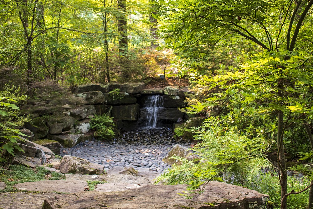 The Nabucco Waterfall can be found in the Asian Woodland Garden at Wildwood Park. (Arkansas Democrat-Gazette/Cary Jenkins)