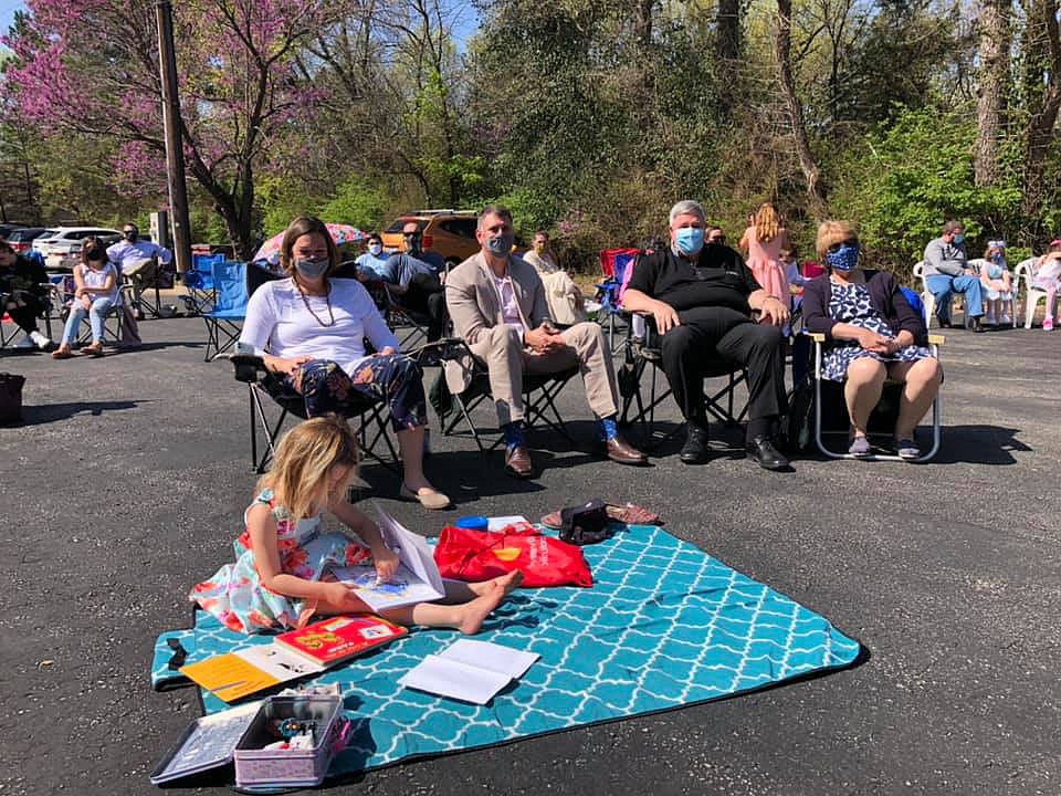 Members of Good Shepherd Lutheran Church attend an outdoor Easter church service on April 4. Good Shepherd has around 500 members, many of whom are members of the LGBTQ community.
(Courtesy photo/Clint Schnekloth)