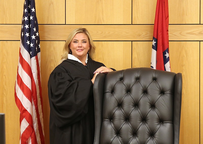 Judge Meredith Switzer in her courtroom. - Photo by Richard Rasmussen of The Sentinel-Record