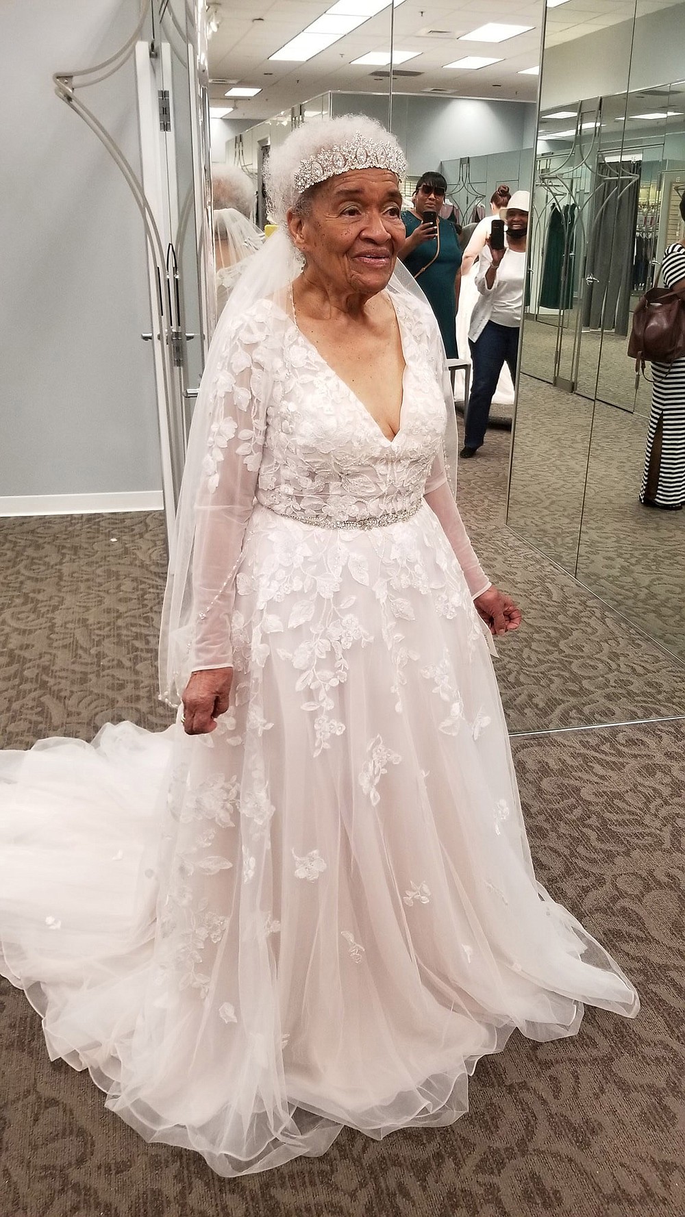 Martha Tucker, 94, wearing her dream wedding gown. MUST CREDIT: Angela Strozier.