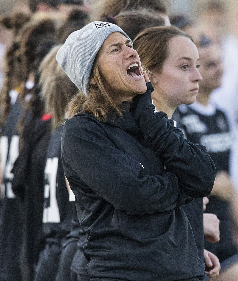 NWA Democrat-Gazette/BEN GOFF @NWABENGOFF
Kristina Henry, who coached Bentonville's girls soccer team for 22 years before retiring last year, is among seven people to be named to the Bentonville High School Athletic Hall of Honor. Henry was a volunteer coach for two years before taking over as head coach and led the Lady Tigers to 12 conference championships and seven state titles.