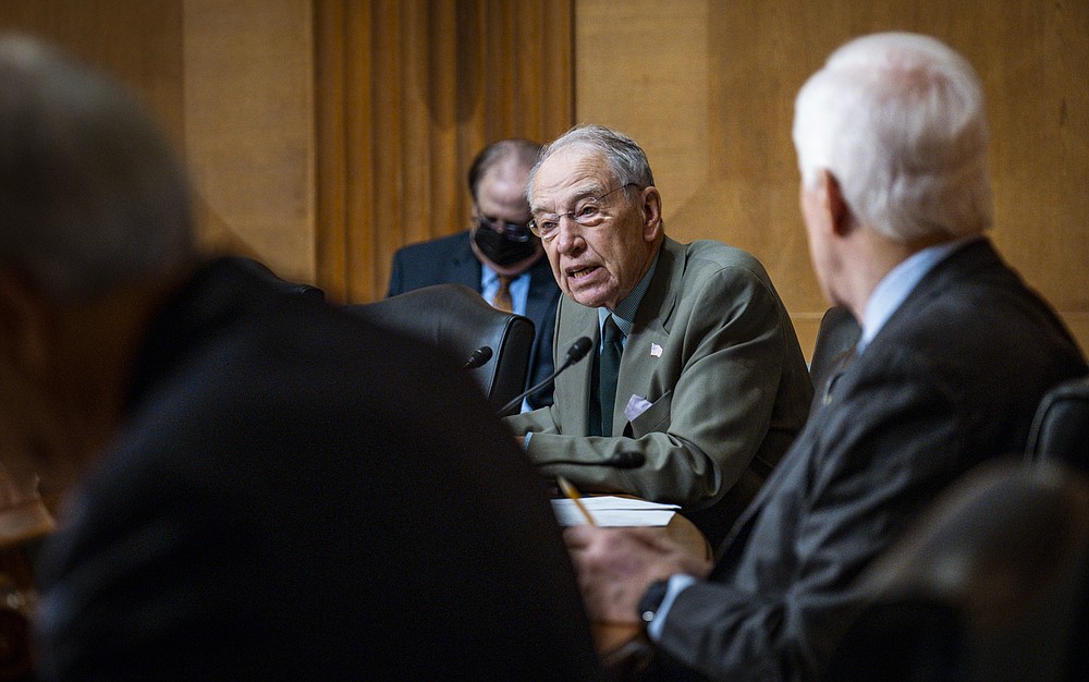 FILE - In this May 12, 2021 file photo, Sen. Chuck Grassley, R-Iowa, speaks during a hearing to examine President Joe Biden's 2021 trade policy agenda. A Senate bill that seeks to speed up philanthropic donations to charities appears to be gaining bipartisan support in Congress, taking aim at a popular charitable vehicle called donor-advised funds. DAFs allow donors to enjoy immediate tax deductions while investing their contributions tax-free. The bill, introduced by Sens. Grassley and Angus King, a Maine Independent, would make numerous reforms to DAFs by creating new categories of accounts, among other changes. (Pete Marovich/The New York Times via AP, Pool)