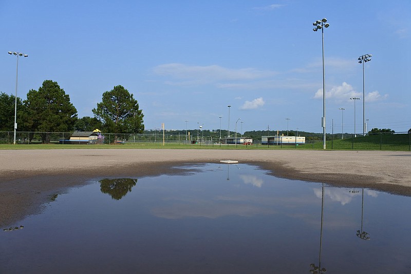 Field 5 at the Ben Geren Softball Complex as it was on Monday. The Sebastian County Quorum Court approved allocating $89,500 to go toward design services for a drainage improvements project for the complex during its meeting Tuesday. 
(NWA Democrat-Gazette/Thomas Saccente)