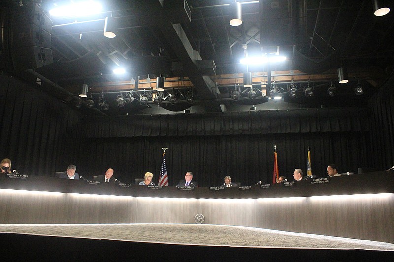 The Fort Smith Board of Directors is seen during a vote to amend the city's human resources language on Tuesday, July 20, 2021, at The Blue Lion