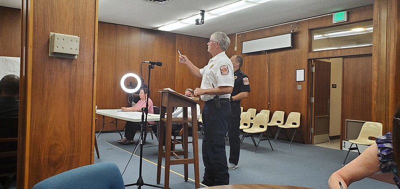 Photo by Bradly Gill
Camden Fire Chief Ron Nash speaks to the Camden City Council in an special called meeting to purchase a new firetruck for the Camden Fire Department. The truck would replace either a truck from 1999 or 2000.