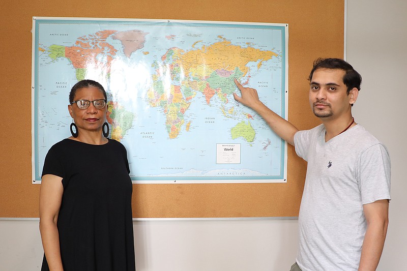 Pamela D. Moore, UAPB associate dean for global engagement, left, nominated Digvijay Mohite and two other students for the virtual study abroad. (Special to The Commercial/University of Arkansas at Pine Bluff)