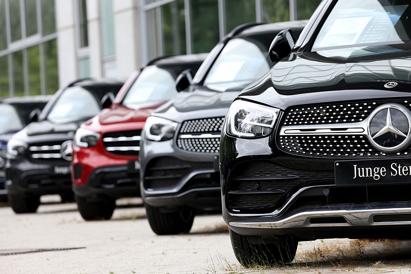 Used automobiles for sale outside a Mercedes Benz dealership in Berlin on July 19, 2021. MUST CREDIT: Bloomberg photo by Liesa Johannssen-Koppitz.