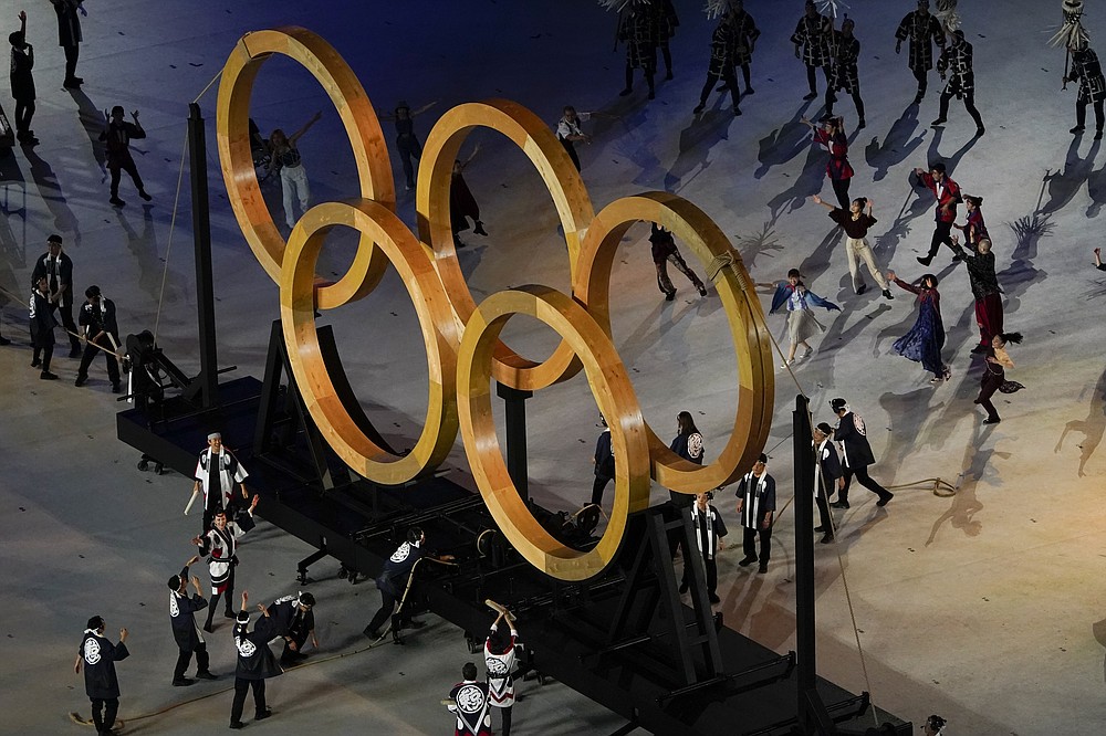 Actors perform during the opening ceremony at the Olympic Stadium at the 2020 Summer Olympics, Friday, July 23, 2021, in Tokyo. (AP Photo/Morry Gash)
