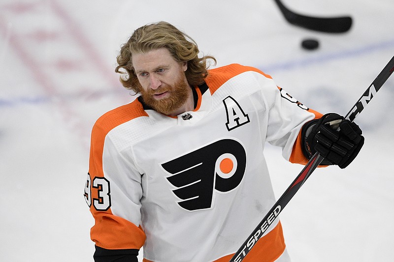 Philadelphia Flyers right wing Jakub Voracek (93) warms up before a May 8 game against the Washington Capitals in Washington. The Flyers traded Voracek to the Columbus Blue Jackets for Cam Atkinson Saturday in the first major trade on the second day of the NHL draft. - Photo by Nick Wass of The Associated Press