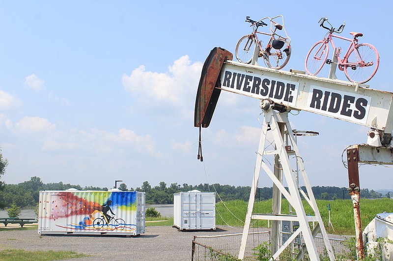 Riverside Rides bike share program is seen Wednesday, July 21, 2021, on Riverfront Drive just north of Riverfront Skate & Bike Park in Fort Smith.