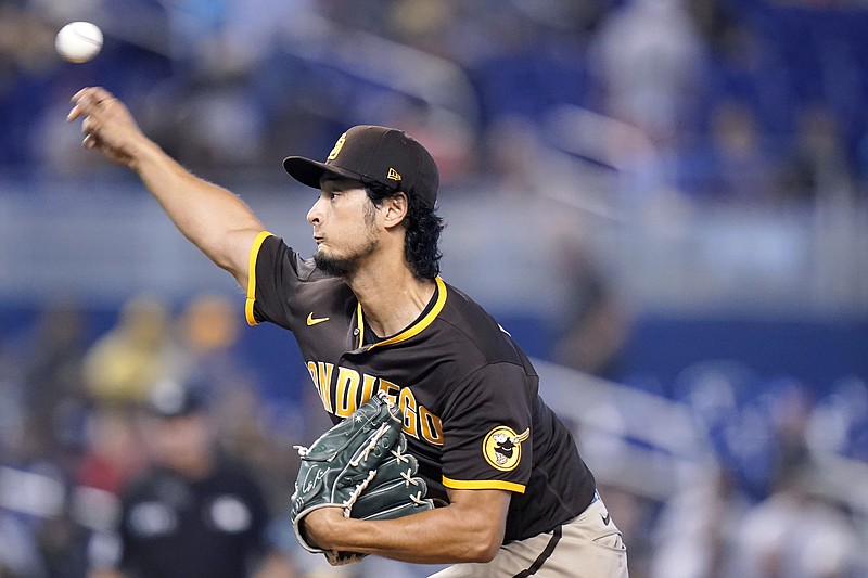 Yu Darvish of the San Diego Padres throws a pitch against the