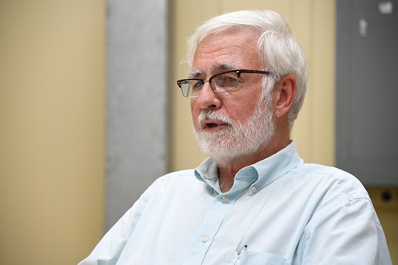 Garland County Health Officer Dr. Gene Shelby talks Tuesday about the rising spread of the COVID-19 delta variant and the effect it is having on the community. - Photo by Tanner Newton of The Sentinel-Record