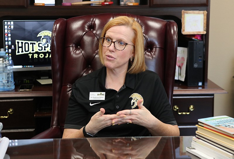 Hot Springs School District Superintendent Stephanie Nehus discusses the district’s new recruitment and retention plan. - Photo by Richard Rasmussen of The Sentinel-Record