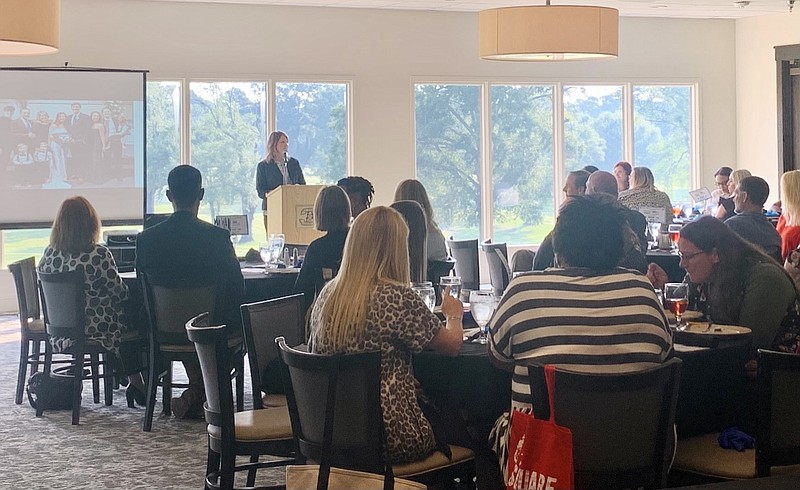 Rep. Sonia Barker, R-Smackover, who is a teacher in the Smackover-Norphlet School District, gives an address to attendees of the New Teachers Breakfast on Thursday at the El Dorado Golf & Country Club. (Contributed)