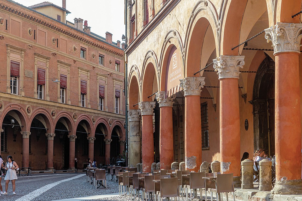 A view of Bologna's porticoes in Bologna, Italy, Wednesday, July 28, 2021. Bologna's 12th-century porticoes, still part of the city's everyday life, have been added to the World Heritage List.  At a meeting in China on Wednesday, the World Heritage Committee of UNESCO, the UN culture agency, inscribed the porticoes on the prestigious list.  The addition raises to 58 the number of Italian sites on the list.  (Guido Calamosca/LaPresse via AP)