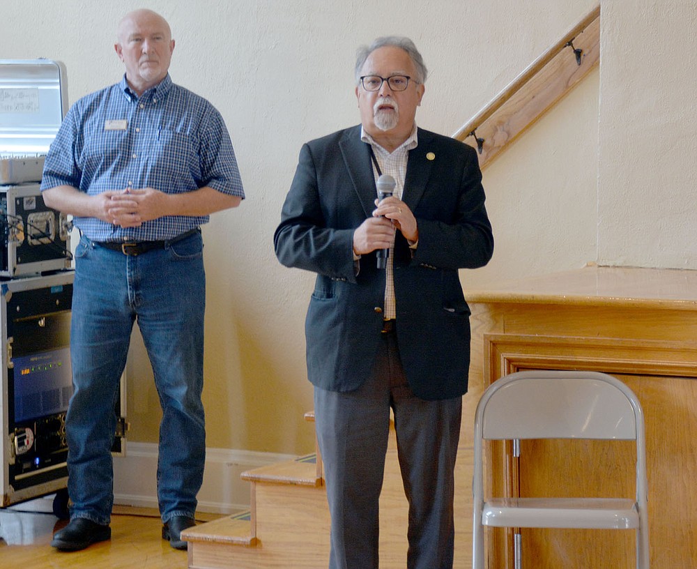 Marc Hayot/Siloam Sunday Secretary of Health Dr. Jose R. Romero (right), addresses a medical question regarding the coronavirus vaccine as Deputy Mayor Reid Carroll looks on. Romero fielded several questions from audience members about the vaccine, its ingredients and where and when the vaccine was made.