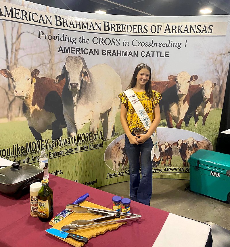 SUBMITTED
Bailey Malone of Highfill was crowned the American Brahman Breeders of Arkansas queen. Among her 2020-21 AJCA awards was High-point Brahman Heifer and Reserve Brahman Bull. She was also fourth in points for Junior Showmanship. The American Brahman Breeders of Arkansas also awarded her a $1,000 scholarship for her High-point Heifer.