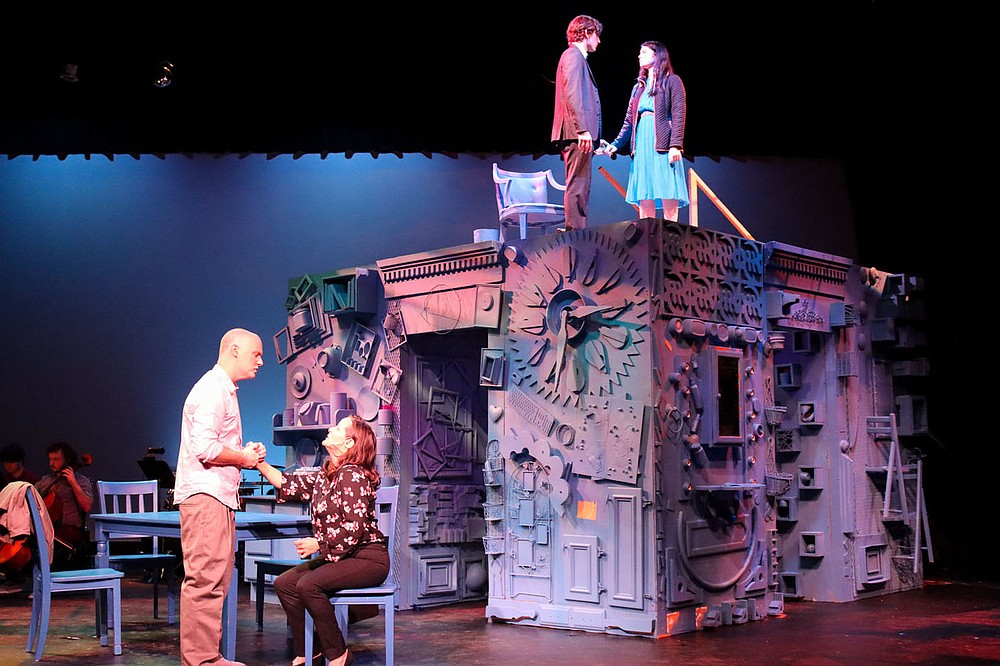 “Every scene that Natalie (Sydney Schnurbusch) and Henry (Jacob Andrews) have together is heartwarming. You can hear an audible ‘awwww’ from the rest of the cast when they do their scenes, so I think the audience will have the same reaction,” says director Taylor Dolan. Pictured downstage are Jason LeCompte and Sarah Nickerson.

(Courtesy Photo/Alex Andrews)