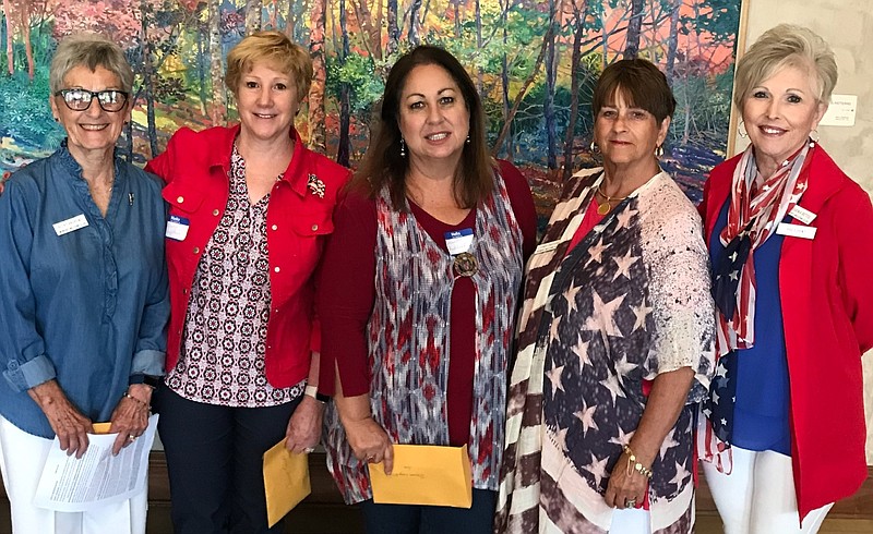 Women’s Welcome Club added four new members to its group at the July meeting. From left are Becky Andrews, Jeanne Goldfein, Shannon Lingafelt and Cindy Fakouri, with President Regina Bettis. - Submitted photo