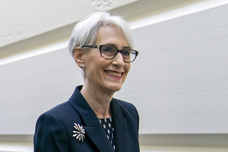 FILE - In this May 21, 2019, file photo Wendy Sherman arrives to meet with Speaker of the House Nancy Pelosi, D-Calif., at the Capitol in Washington. The Biden administration is encouraging Senate lawmakers to finally repeal an Iraq war authorization crafted when Saddam Hussein was still alive. Deputy Secretary of State Wendy Sherman testified before the Senate Foreign Relations Committee on Tuesday, Aug. 3, 2021 and rejected Republican arguments that killing off the 2002 measure would signal the U.S. is retreating from the Middle East. (AP Photo/J. Scott Applewhite, File)