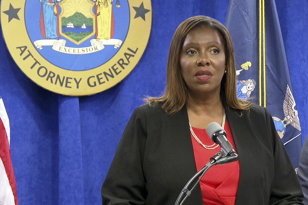 New York State Attorney General Letitia James speaks at a news conference, Tuesday, Aug. 3, 2021, in New York. An investigation found that New York Gov. Andrew Cuomo sexually harassed multiple women in and out of state government and worked to retaliate against one of his accusers, James announced Tuesday. Now state lawmakers are telling Gov. Andrew Cuomo that their ongoing impeachment investigation is "nearing completion" and gave him a deadline of Aug. 13 to provide additional evidence. (AP Photo/Ted Shaffrey)