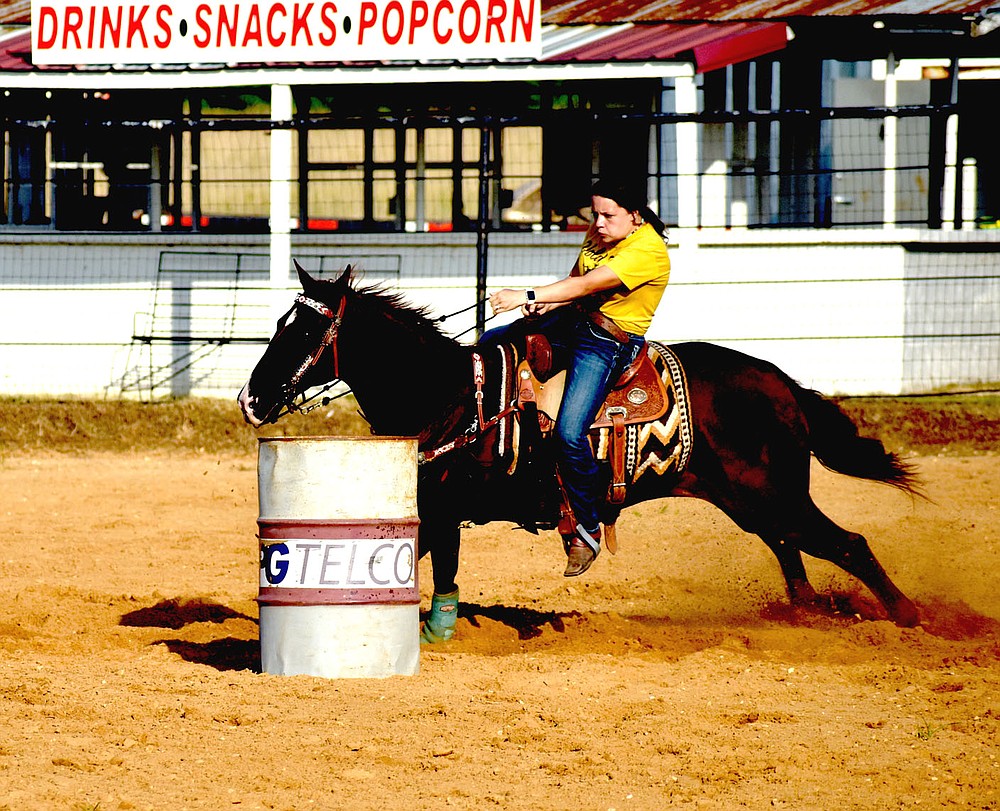 MARK HUMPHREY ENTERPRISE-LEADER/One competitor displaying tremendous improvement from her rookie season of rodeo last year, Maci Atchison, of Stilwell, OKla., won the barrel race in the 12-14 age division at the July 25 Lincoln Riding Club Play Day. Atchison is vying for the 2021 Lincoln Riding Club Junior Queen crown.