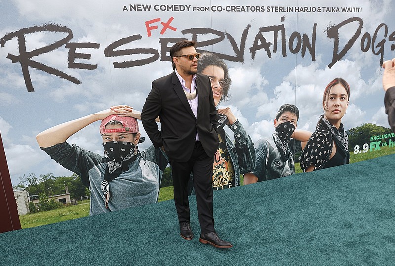 Oklahoma filmmaker Sterlin Harjo poses on Aug. 2 outside the Circle Cinema in Tulsa for the premiere of “Reservation Dogs,” a new series debuted Monday on FX on Hulu. (AP/Tulsa World/John Clanton)