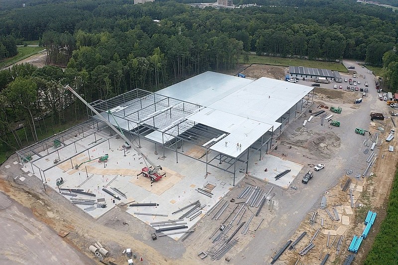This July 21, 2021 photo provided by Civica Rx shows construction of their Essential Medicines Manufacturing Facility in Petersburg, Va. Civica Rx was started three years ago by a hospital consortium. It now provides over 50 generic injectable medicines in chronic shortage to more than 1,400 hospital members and the Veterans Affairs and Defense departments.(Paul Bacci/CRB Group/Civica Rx via AP)