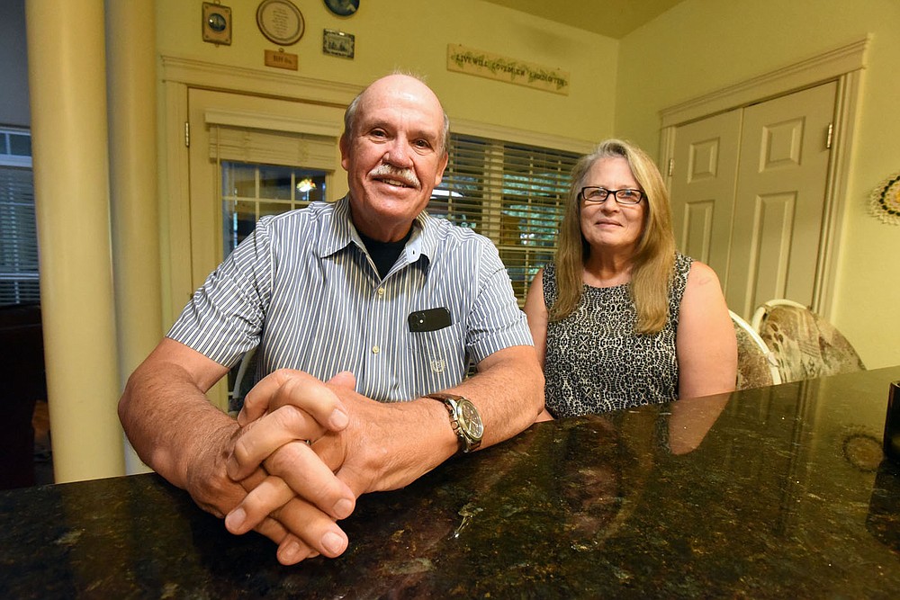 Dale (left) and Pat Adams at their home in Gentry on Wednesday Aug. 11 2021. Dale credits his vaccination from preventing major illness when he caught covid-19 after his innoculation. Go to nwaonline.com/210814Daily/ to see more photos.
(NWA Democrat-Gazette/Flip Putthoff)