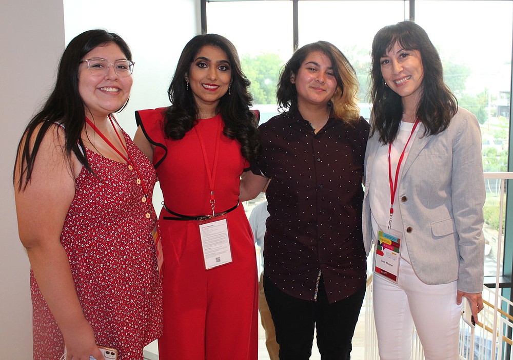 Bentonville Film Festival participants Gaby Arroyo (from left), Aizzah Fatima, Sativa Vela and Cindy Kitagawa attend the BFF opening reception Aug. 4 in Bentonville.
(NWA Democrat-Gazette/Carin Schoppmeyer)