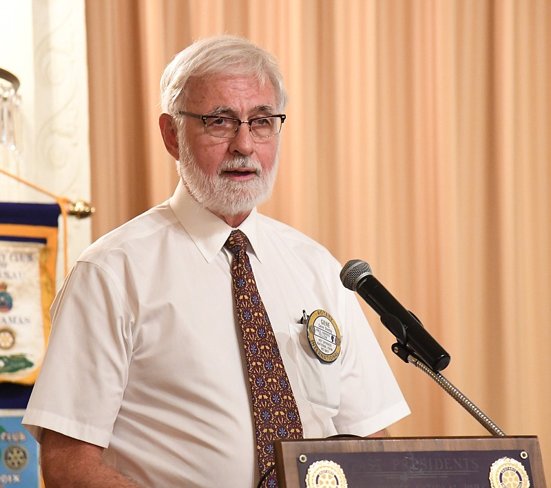 Dr. Eugene Shelby gives an update on COVID-19 at a Hot Springs National Park Rotary Club meeting at the Arlington Resort Hotel & Spa in July. - File photo by The Sentinel-Record