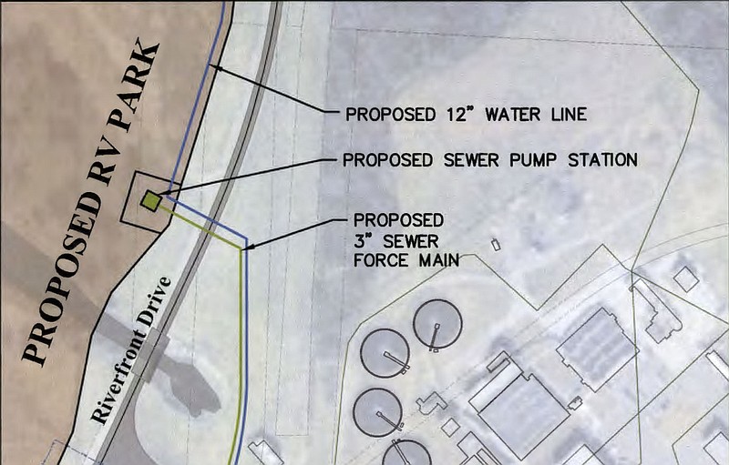 Proposed plans for utility infrastructure to support a proposed RV park on the Fort Smith riverfront are seen.